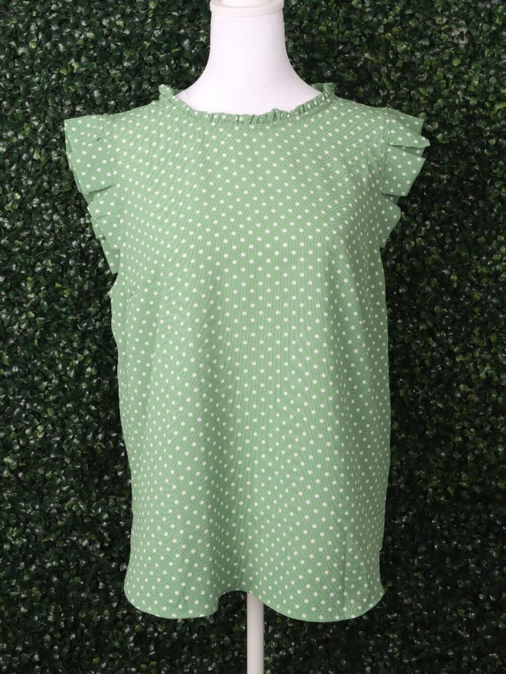 Monteau Sage Green White Polka Dot Flutter Sleeve Blouse Women's Medium